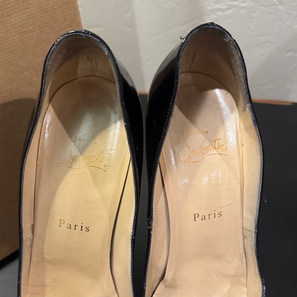 Christian Louboutin Glossy Black Peep Toe Heels - Picture 7 of 8